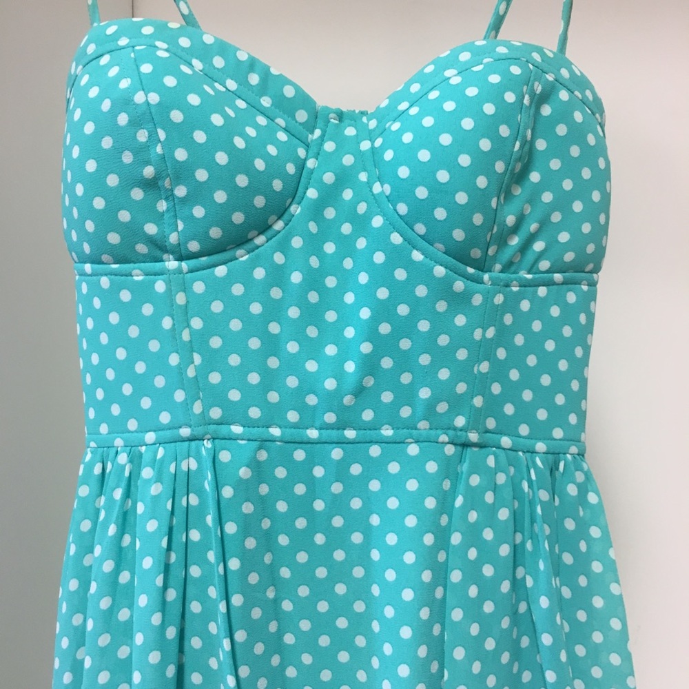 Teal polka dot high-low dress